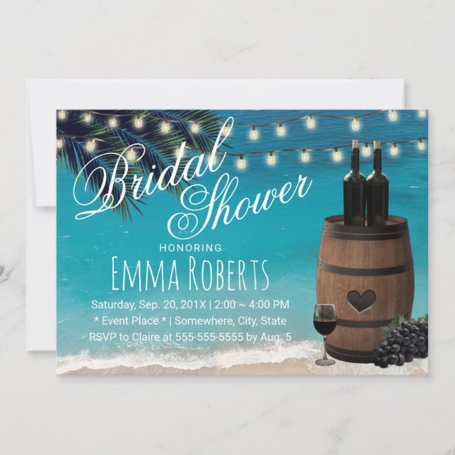 Beach Palm Tree Rustic Wine Barrel Bridal Shower Invitation (Front)