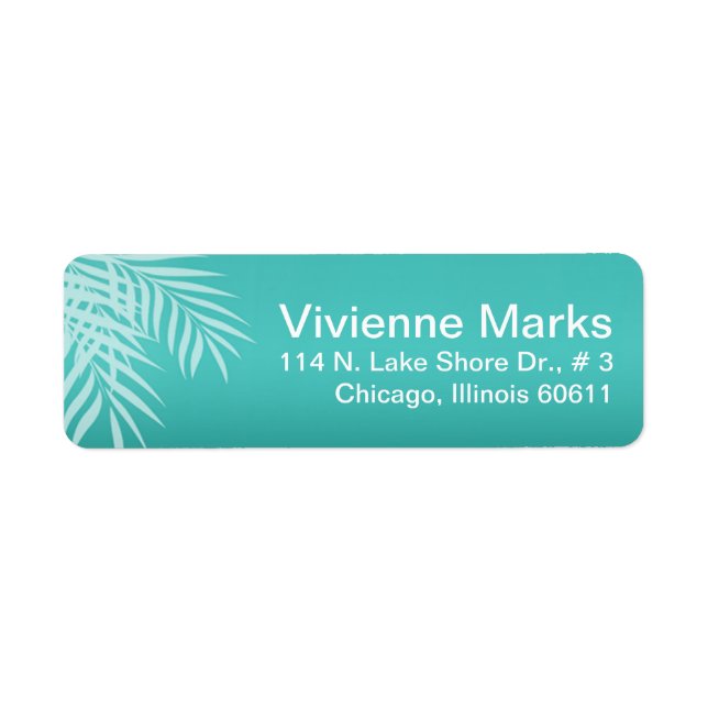 Beach Palm Tree Silhouette | aqua Return Address Label (Front)