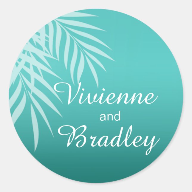 Beach Palm Tree Silhouette Favour | aqua Classic Round Sticker (Front)