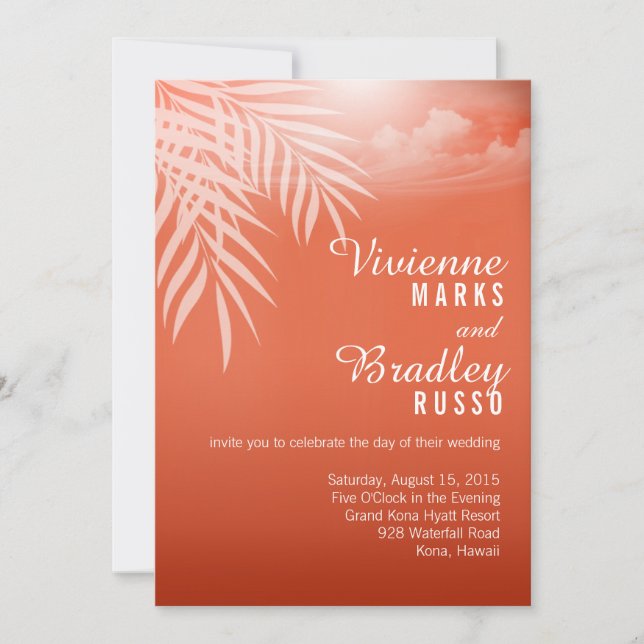 Beach Palm Tree Silhouette Wedding | coral Invitation (Front)