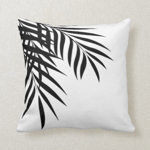 Beach Palm Tree Silhouette   white & black Cushion