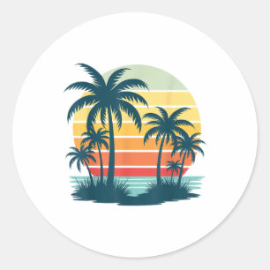 Beach Palm Tree Sunset Graphic Tropical Summer Vac Classic Round Sticker
