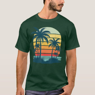 Beach Palm Tree Sunset Graphic Tropical Summer Vac T-Shirt