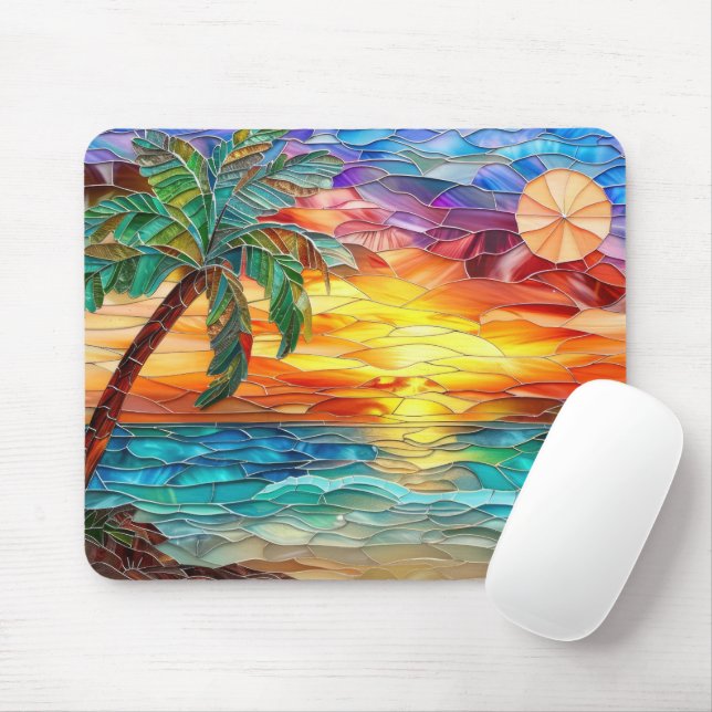 Beach Palm Tree Sunset Tropical Colourful  Mouse Pad (With Mouse)