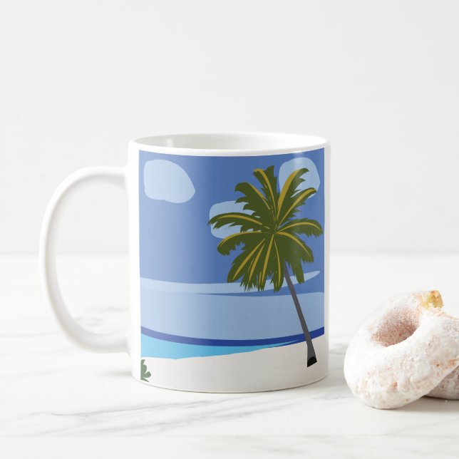 Beach Palm Tree Vacation Beach House Coffee Mug (With Donut)
