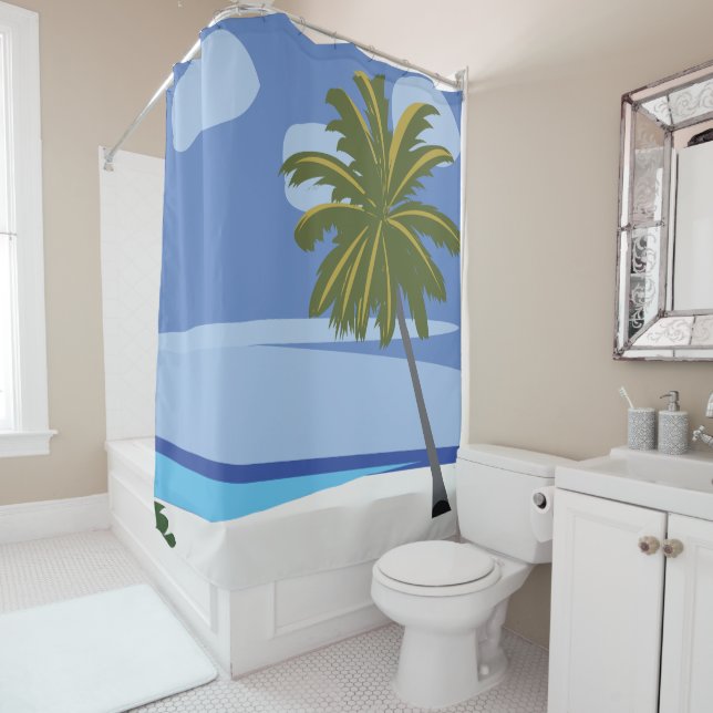 Beach Palm Tree Vacation Beach House Shower Curtain (In Situ)