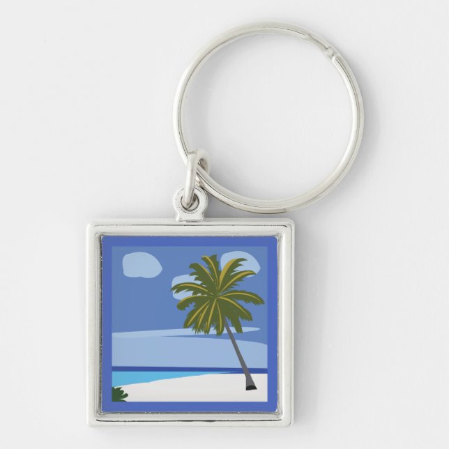 Beach Palm Tree Vacation Beach  Key Ring (Front)