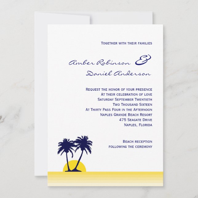 Beach Palm Tree Wedding Invitation (Front)
