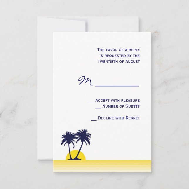 Beach Palm Tree Wedding RSVP Card (Front)