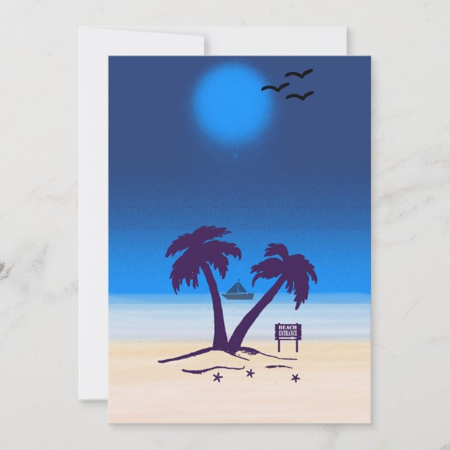 Beach Palm Trees  Blue Midnight  Invitation (Front)