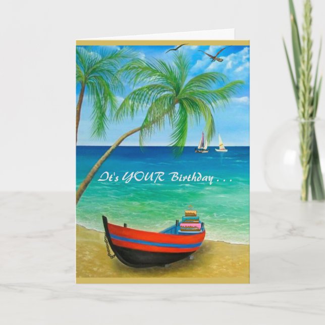 Beach Palm Trees Boats Tropics Perfect Day Card (Front)