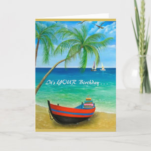 Beach Palm Trees Boats Tropics Perfect Day Card