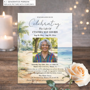 Beach Palm Trees Celebration Of Life Photo Invitation