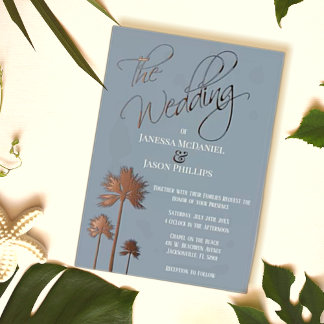 Beach Palm Trees Dusty Blue Tropical Wedding 