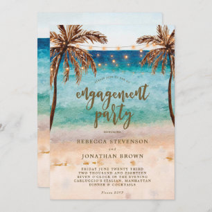Beach, palm trees engagement party invitation