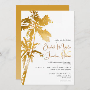 Beach Palm Trees Gold Tropical Destination  Invitation