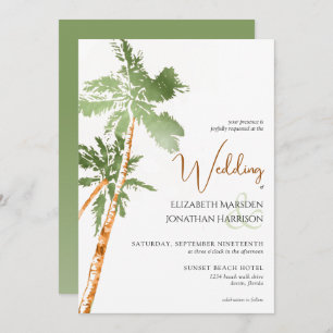 Beach Palm Trees Green Copper Elegant Destination Invitation