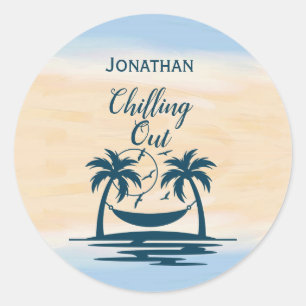 Beach Palm Trees Hammock Chilling Out  Classic Round Sticker