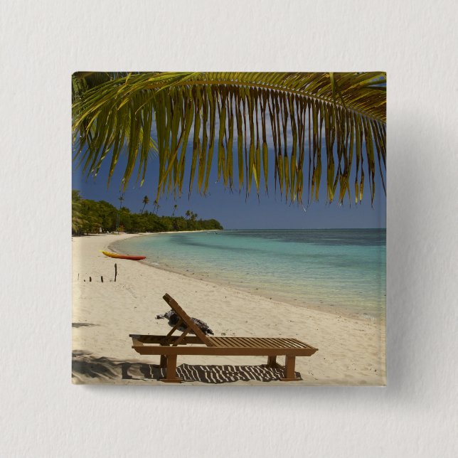 Beach, palm trees & lounger 15 cm square badge (Front)