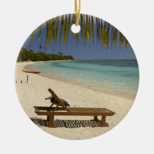 Beach, palm trees & lounger ceramic ornament