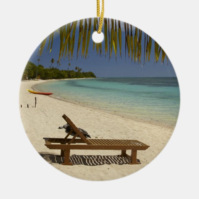 Beach, palm trees & lounger ceramic ornament (Front)