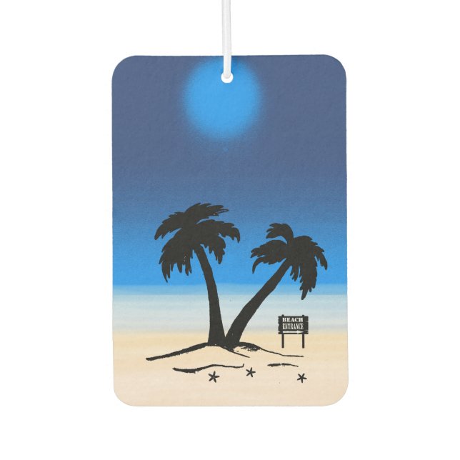 Beach Palm Trees Midnight Blue Car Air Freshener (Front)