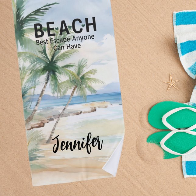 Beach palm trees name quote beach towel (Creator Uploaded)