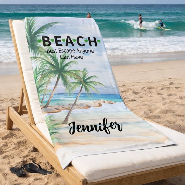 Beach palm trees name quote towel (Creator Uploaded)