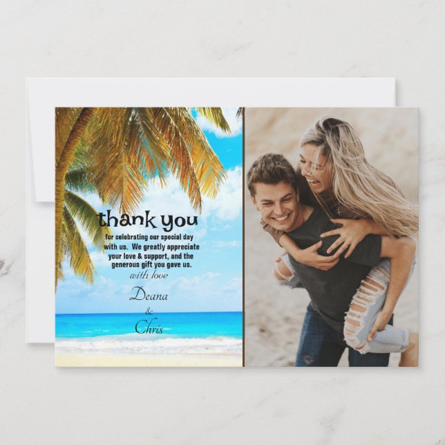 Beach Palm Trees Ocean Destination  Thank You Card (Front)