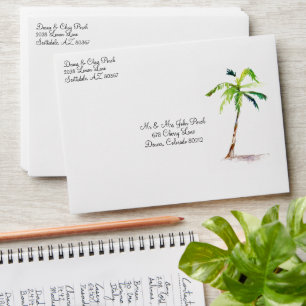 Beach Palm Trees Ocean Destination Wedding Envelope