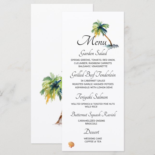 Beach, Palm Trees, Ocean Wedding Menu (Front/Back)