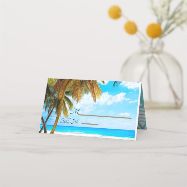 Beach, Palm Trees, Ocean Wedding Place Card (Front)