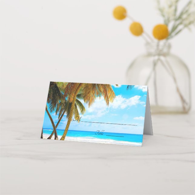 Beach, Palm Trees, Ocean Wedding Place Card (Front)