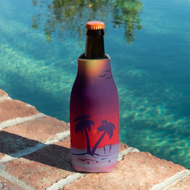 Beach Palm Trees Purple Red Bottle Cooler (In Situ Pool)