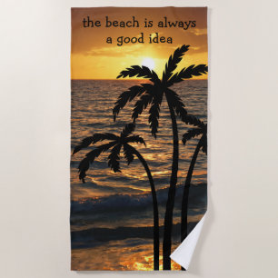 Beach Palm Trees Sunset Silhouette Towel