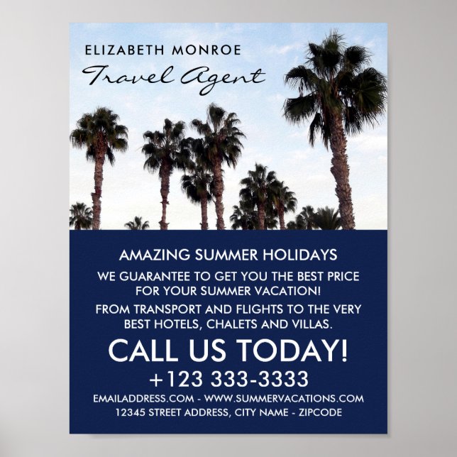 Beach Palm Trees, Travel Agent Advertising Poster (Front)