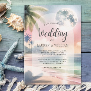 Beach Palm Trees Tropical Watercolor Wedding Invitation