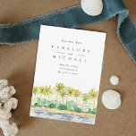 Beach Palm Trees Tropical Watercolor Wedding Save The Date<br><div class="desc">Modern,  playful,  and yet sophisticated,  this wedding Save the Date features a watercolor painting of a beach lined with Palm Trees paired with chic typography. Customise with your wedding details and coordinate with the full wedding suite!</div>
