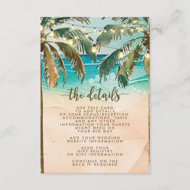beach palm trees wedding information card (Front)