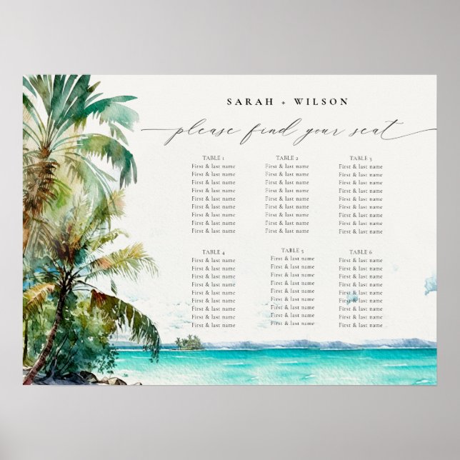 Beach Palm Trees Wedding Welcome Seating Chart (Front)