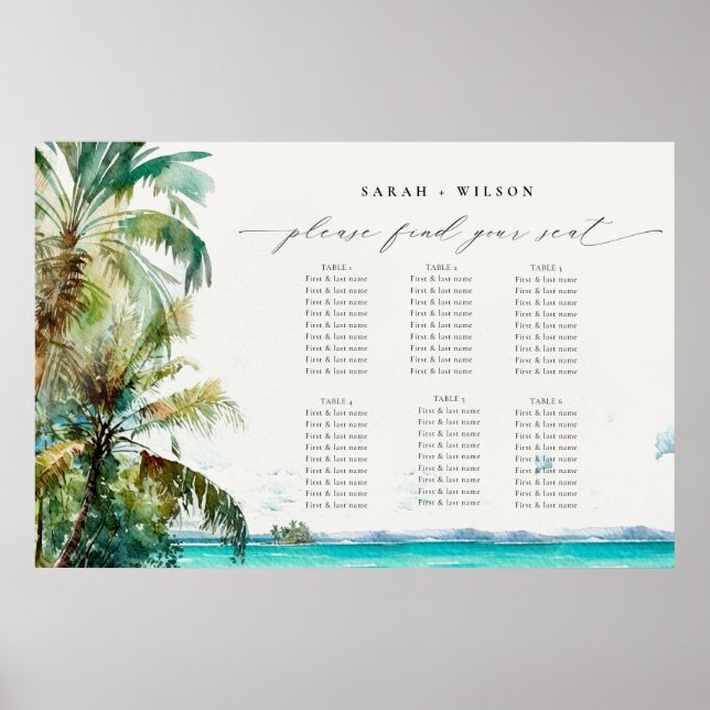 Beach Palm Trees Wedding Welcome Seating Chart (Front)