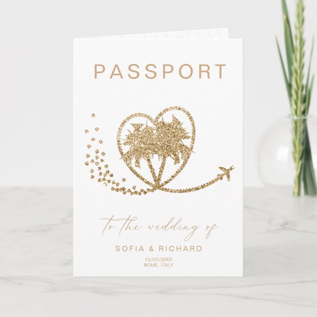 Beach Palm Wedding Destination Passport World Map Invitation (Front)