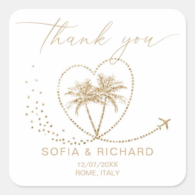 Beach Palm Wedding Destination Thank You Square Sticker (Front)