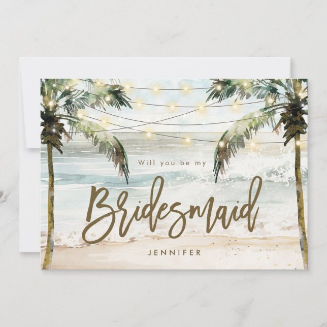 beach palms be my bridesmaid proposal card (Front)