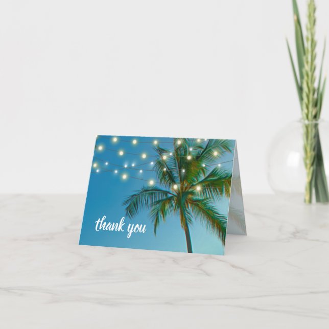 Beach Palms String Lights Wedding Thank You (Front)