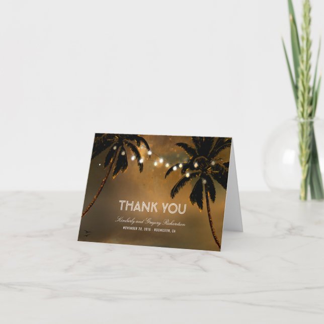 Beach Palms String Lights Wedding Thank You (Front)