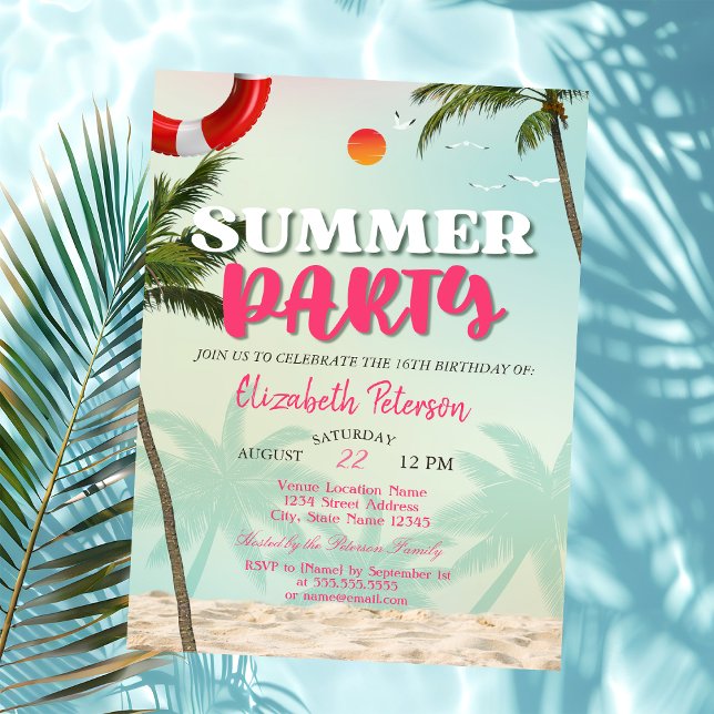 Beach Palms Summer Party Birthday Invitation (Creator Uploaded)