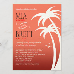 Beach Palms Tropical Wedding FELT coral Invitation