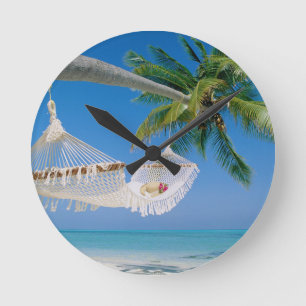 Beach Paradise Vacation Hammock Round Clock