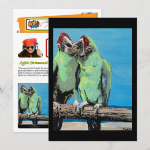‘Beach Parrots’ Painting on a Small-Scale Print Invitation